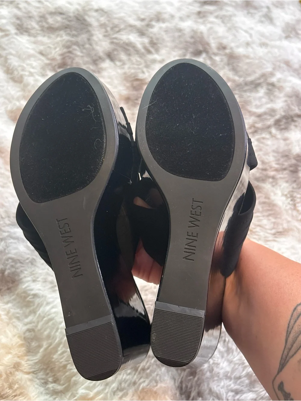 Nine West Black Crisscross Platform Mule Sandals